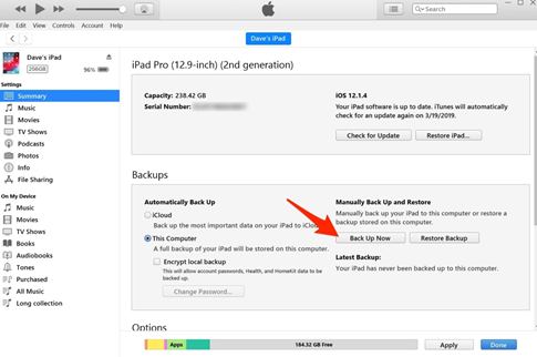 How to Backup iPad using iTunes